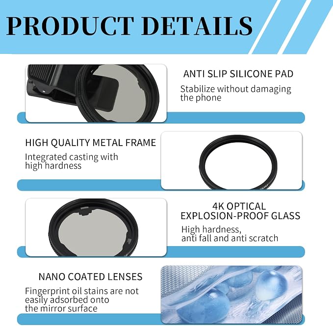 52mm CPL Filter for Phone Camera Clip Kit, Universal Phone Polarizing Filter - Image 4