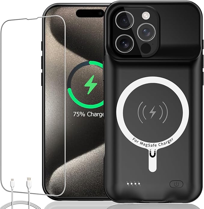 Battery Case for iPhone 15 Pro, Full Encircle 10000mAh High Capacity by KCKEBLM