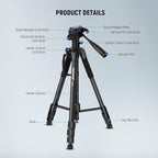 NEEWER Basic 74" Video Tripod Monopod, 3 Way Pan Tilt Head, Overhead Camera - Image 8