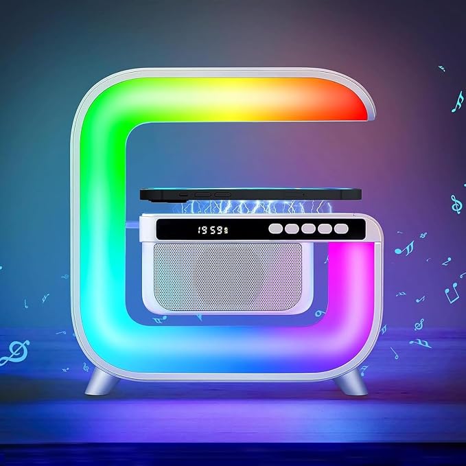 Table Lamp with Hi-Fi Bluetooth Speaker, Bedside LED Lamp with Up to 15W Qi by Unknown