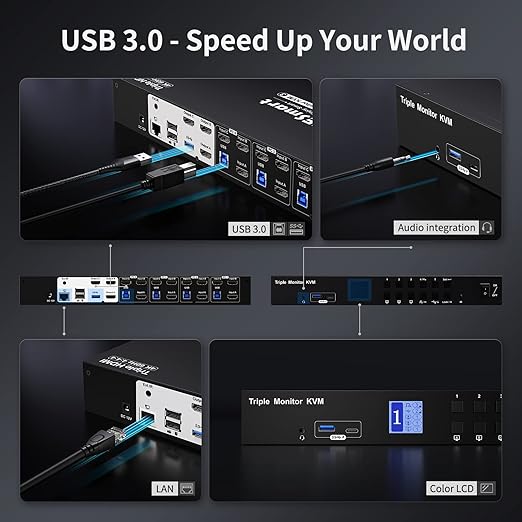 TESmart USB 3.0 HDMI KVM Switch 3 Monitors 4 Computers 4K@60Hz, Audio&Microphone - Image 3