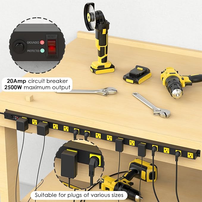 JUNNUJ Long Metal 16 Outlet Power Strip, Heavy Duty Power Strips Surge - Image 4