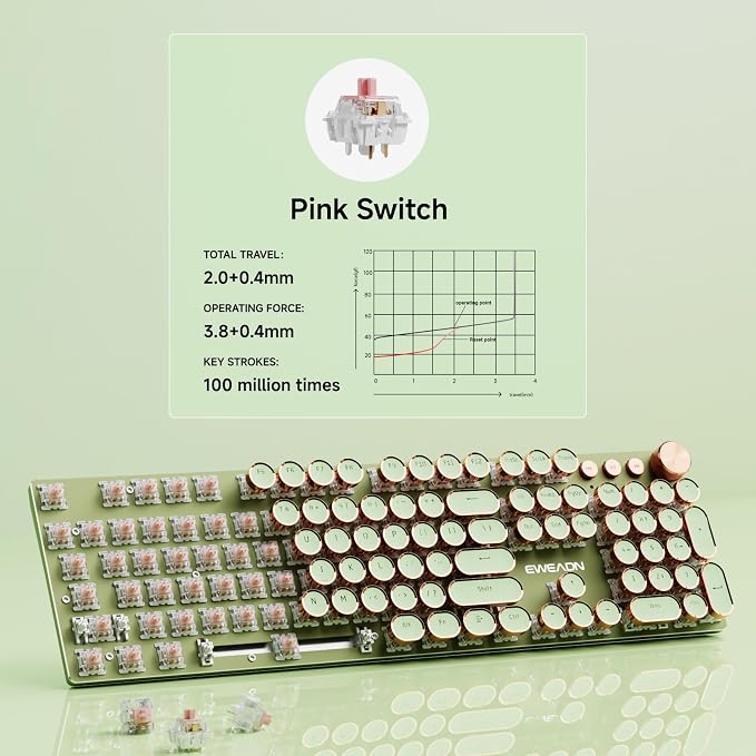EWEADN V20 Typewriter Keyboard Wireless, 104 Keys Typewriter Style Mechanical - Image 4
