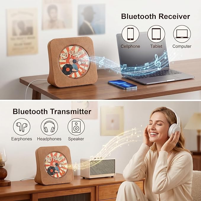 Gueray CD Player Portable Bluetooth Desktop CD Player - Image 2