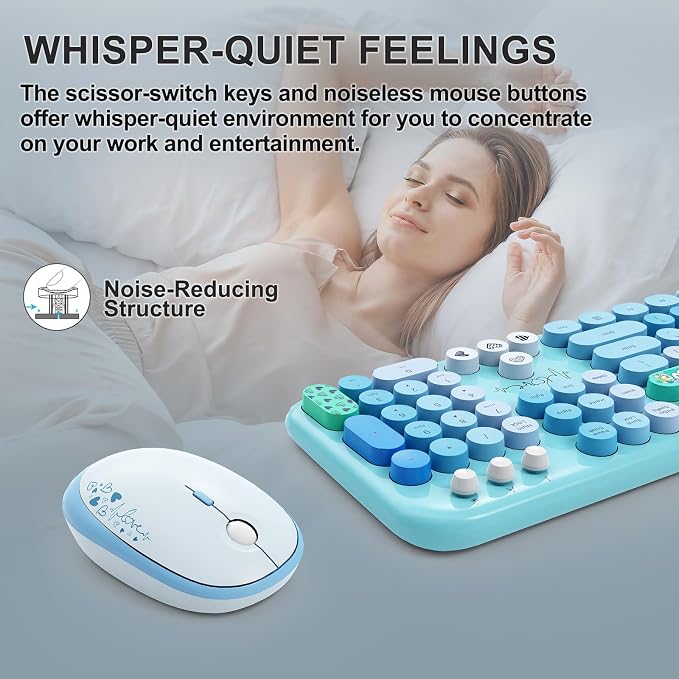 Wireless Keyboard and Mouse Set, 104 Round Keys Full-Size Cute Colorful - Image 6