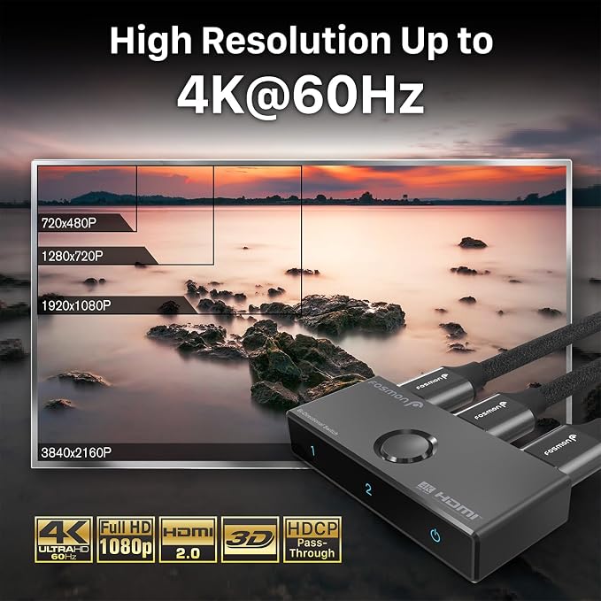 Fosmon 4K HDMI Switch 4K@60Hz, Bi-Directional 1 in 2 Out / 2 in 1 Out HDMI - Image 6