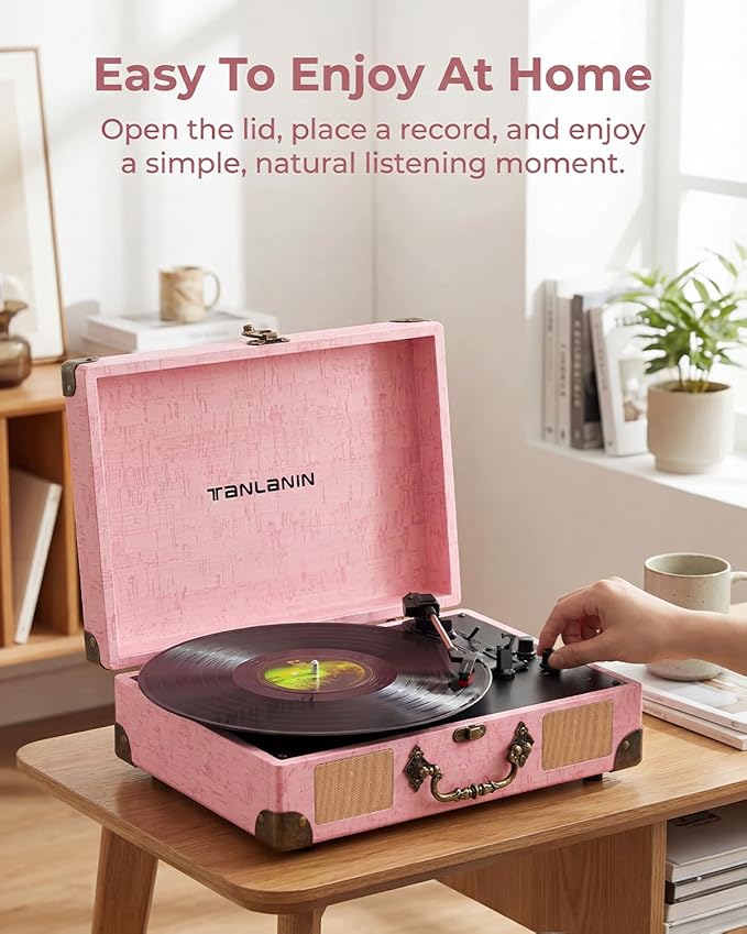 Vinyl Record Player with Bluetooth Output & Input, Treble & Bass Control - Image 5