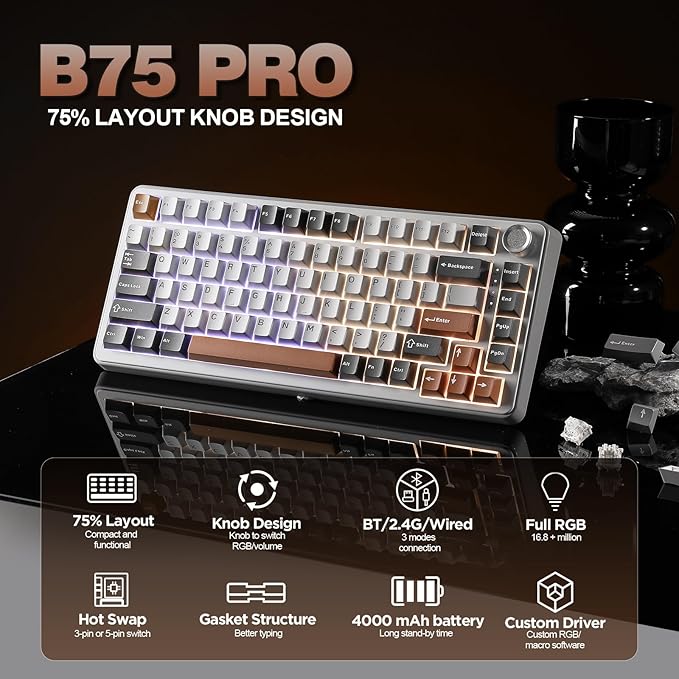 YUNZII B75 PRO Wireless Mechanical Keyboard, 75% Layout - Image 2