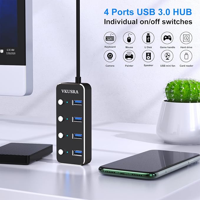 USB Hub, VKUSRA 4 Port USB 3.0 Hub Splitter - Image 2