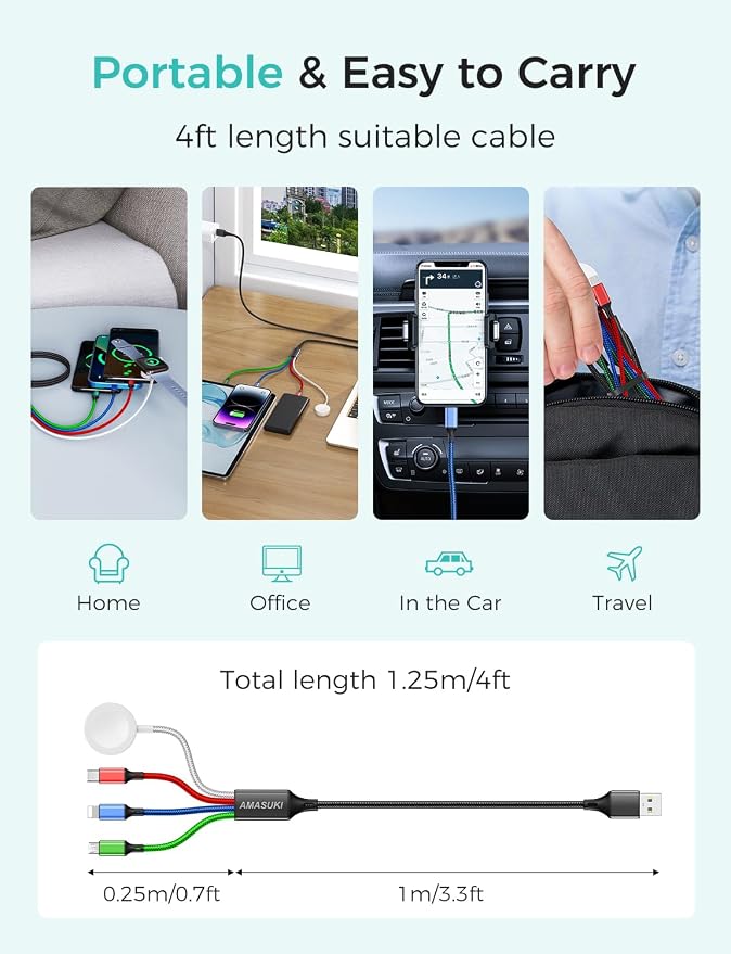 Upgraded Travel Essentials for Apple Watch Charger 4 in 1 Multi Charging Cable - Image 8