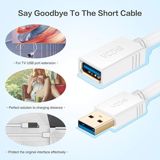 VCZHS Tech USB Extension Cable White 15ft, USB 3.0 Extender - Image 5
