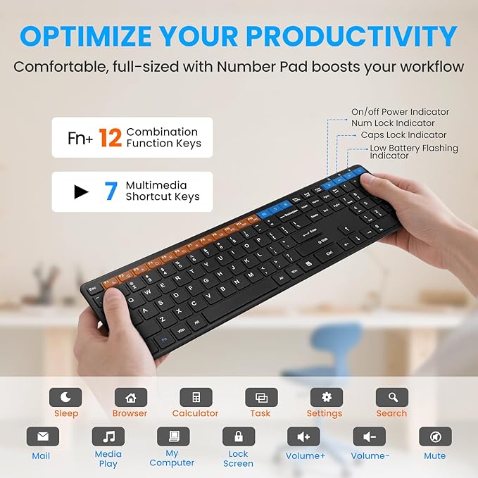 Wireless Keyboard-2.4G Ultra Slim Quiet Full Size Matte USB PC Computer Keyboard - Image 4