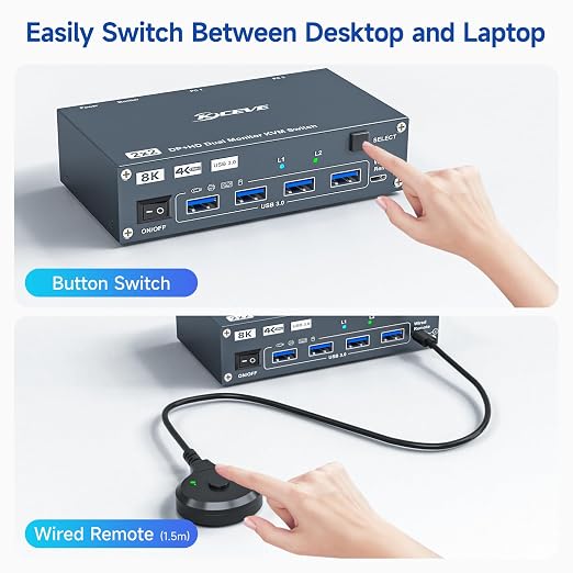 HDMI Displayport Hybird KVM Switch 2 Monitors 2 Computers 8K@60Hz 4K@144Hz - Image 7