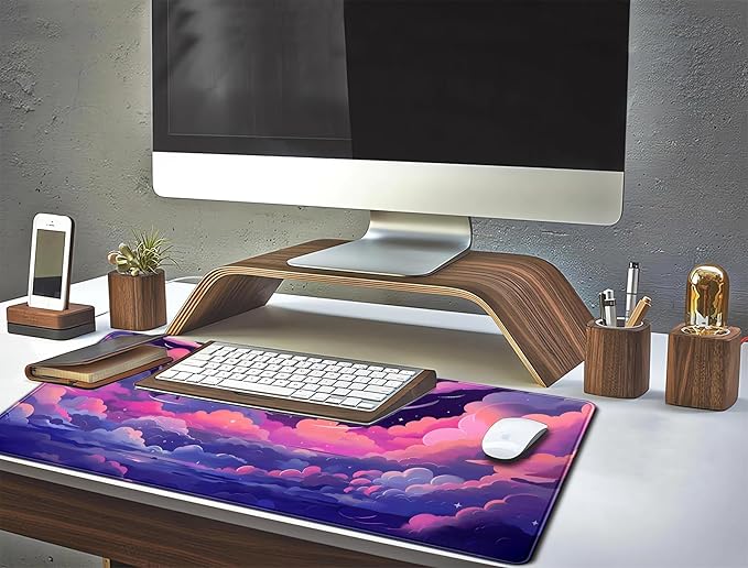 Pastel Pink Purple Clouds Moon Mouse pad Desk Mat, Cute Space Deskmat XXL Large - Image 6