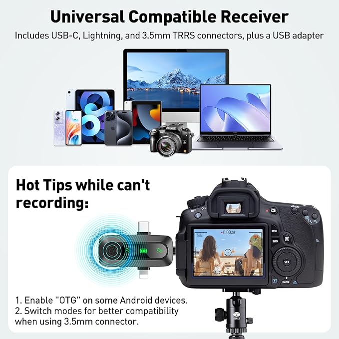 Wireless Lavalier Microphone for iPhone, USB C, Camera Video Recording 4 in 1 - Image 6