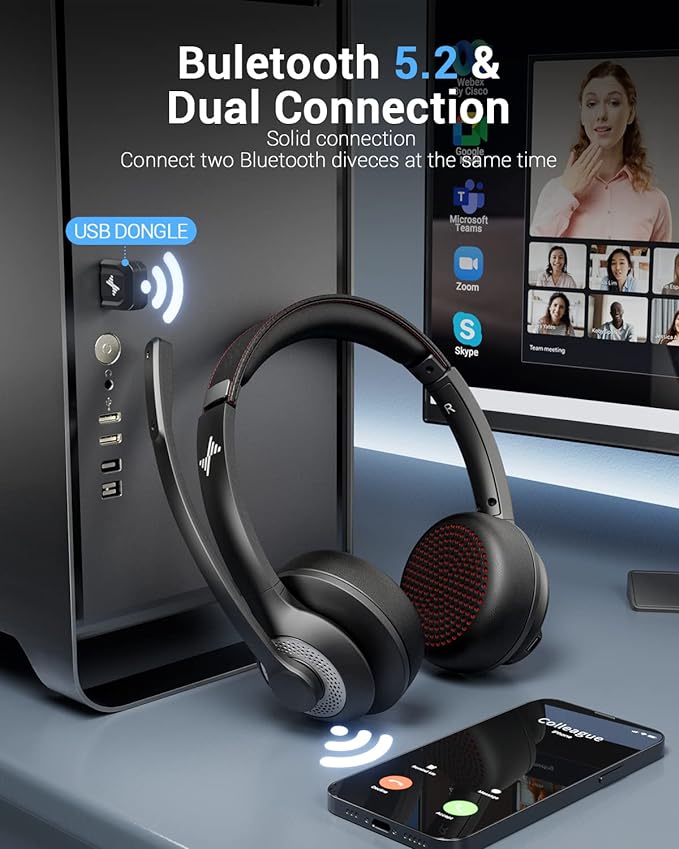 Wireless Headset with AI Noise Cancelling Microphone Bluetooth Headset - Image 2