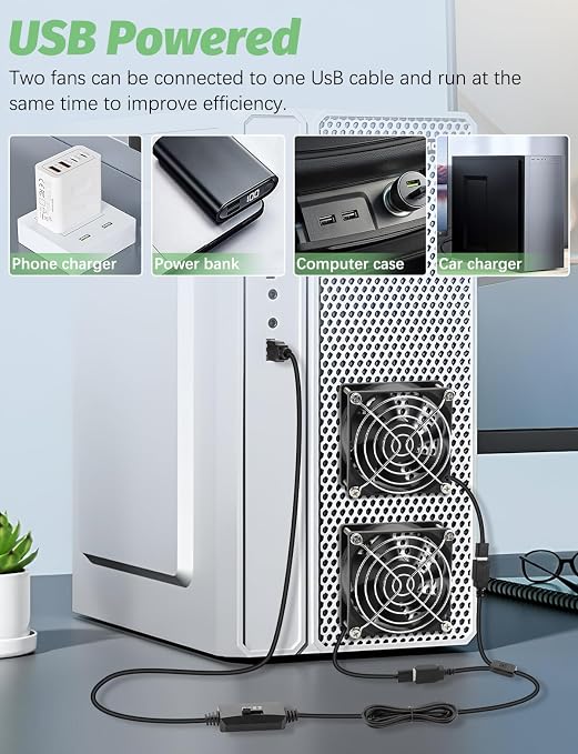 80mm x 25mm USB Fan 2 Packs 5V Small Computer Case Fan - Image 4