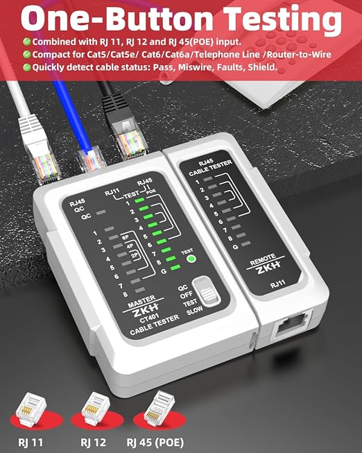 ZKH RJ45 Network Cable Tester, LAN & TEL Continuity Tester, Ethernet Cable - Image 2