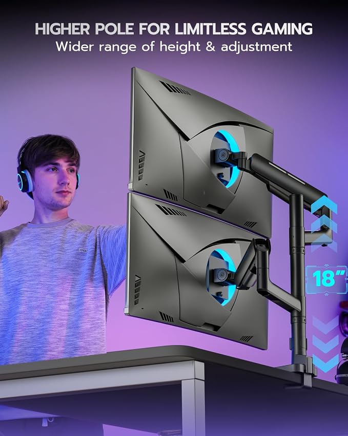Vertical Dual Monitor Mount for 17-49 Inch Ultrawide Heavy Duty Curved Screen - Image 3