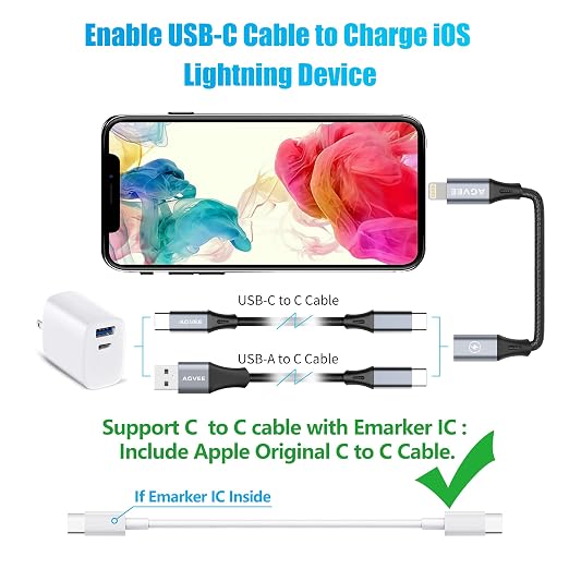 AGVEE 4 inch USB-C Female to Lightning Male Adapter, 30W Fast Charging Charger - Image 5