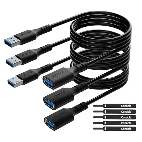 3 Pack USB 3.0 Extension Cable 2 FT, Short USB A Male to Female Extender Cord by Conable