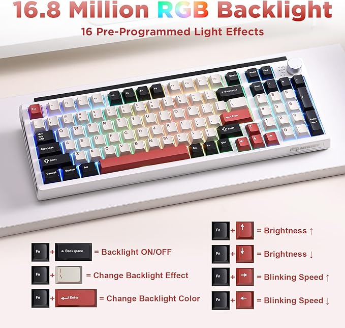 K98 Wireless Mechanical Keyboard, Tri-Mode BT5.0/2.4GHz/USB-C Hot Swappable - Image 5