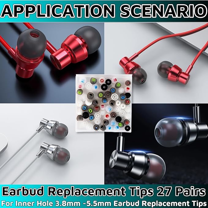 54Pcs Earbud Replacement Tips，Ear Bud Rubber Tips Silicone Earbud Tips Earbud - Image 6