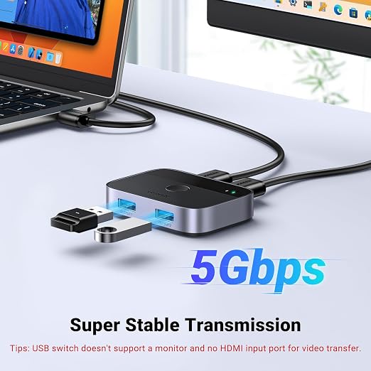 UGREEN USB 3.0 Switch 2 in 2 Out, USB Switcher 2 Computers Sharing Keyboard and - Image 3