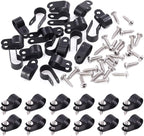 Swpeet 120 Pack Black 1/2 Inch Nylon Plastic R-Type Cable Clips Clamp Kit by Swpeet