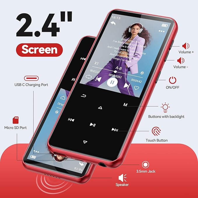 AGPTEK 64GB MP3 Player with Bluetooth, M3 2.4 inch Music Player with Speaker - Image 5