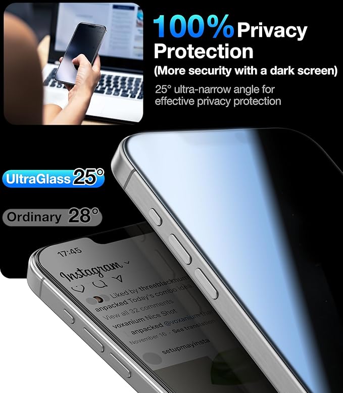 UltraGlass Ultra Top 9H+ Glass for iPhone 14 Privacy Screen Protector Private - Image 3