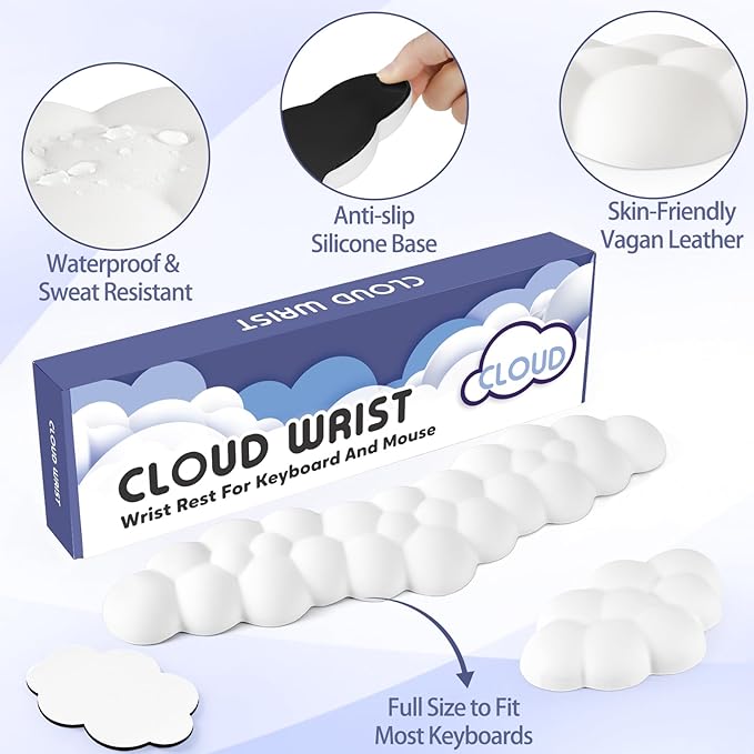 Cloud Wrist Rest for Keyboard and Mouse, Memory Foam PU Leather Keyboard Wrist - Image 5