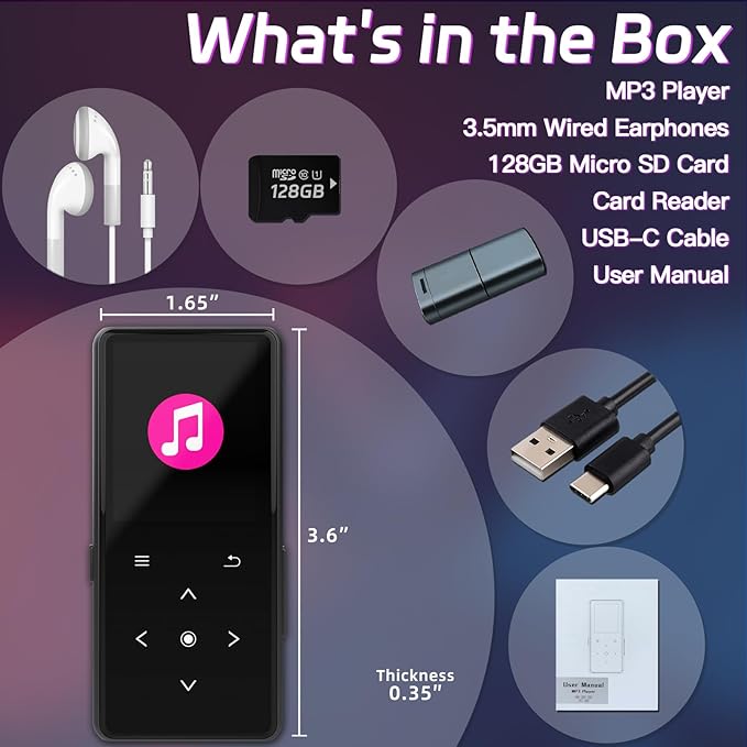 128GB MP3 Player with Bluetooth, Portable Music Player with Built-in Speaker - Image 7