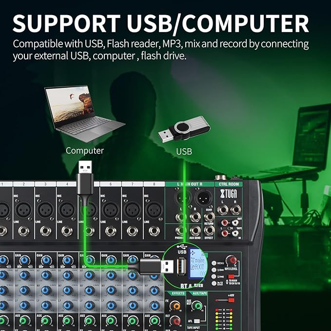 XTUGA 8 Channel Audio Mixer Sound Board Mixing Console, Audio Interface PC USB - Image 2