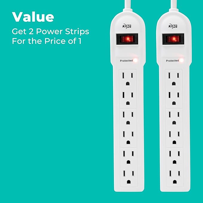 KMC 6-Outlet Surge Protector Power Strip 2-Pack, Overload Protection, 4-Foot - Image 7