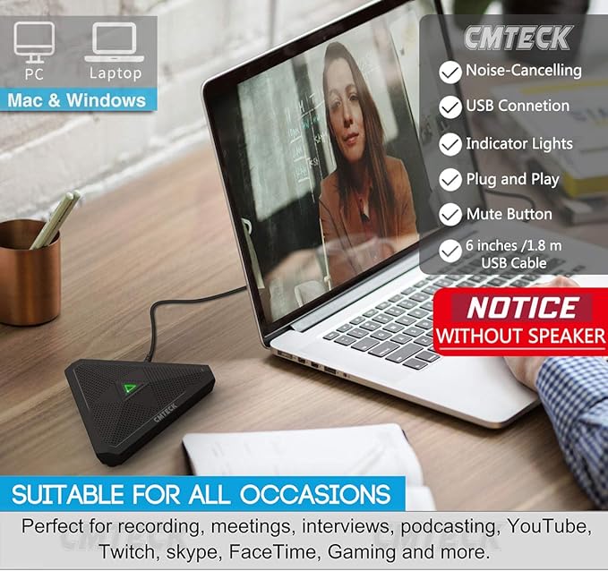 CMTECK Conference USB Microphone, Mute Button, Omnidirectional Condenser - Image 4