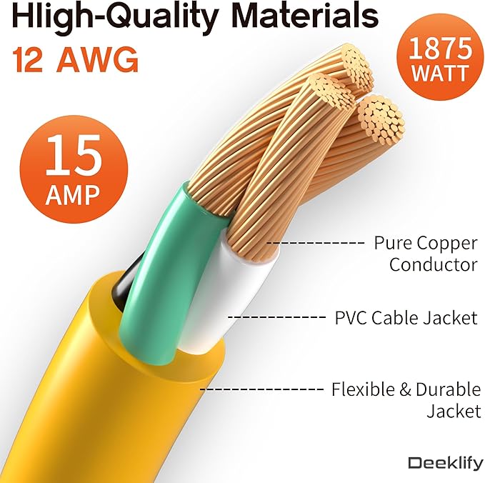 10 FT 12AWG Heavy Duty Outdoor Extension Cord Waterproof - Image 2