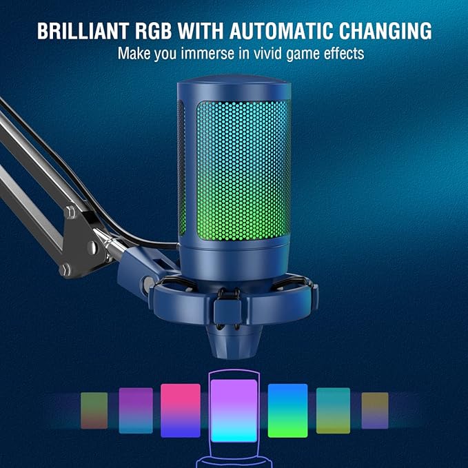 FIFINE USB Gaming Streaming Recording PC Microphone Kit, RGB Condenser Computer - Image 3