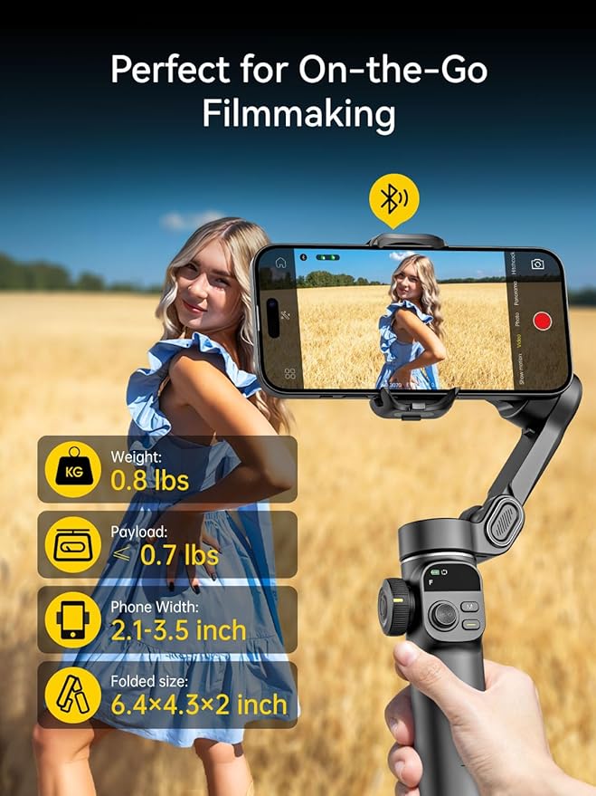 Gimbal Stabilizer for iPhone, 3-Axis iPhone Gimbal Built in 7.8' Extension Rod - Image 9
