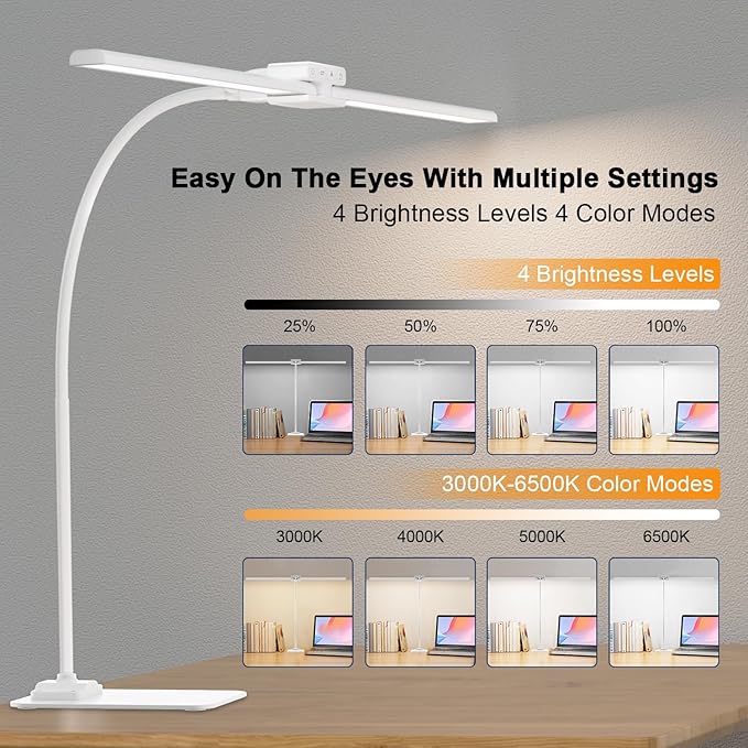EppieBasic Led Desk Lamp, 24W 31.5IN Architect Double Head Desk Lamps - Image 5