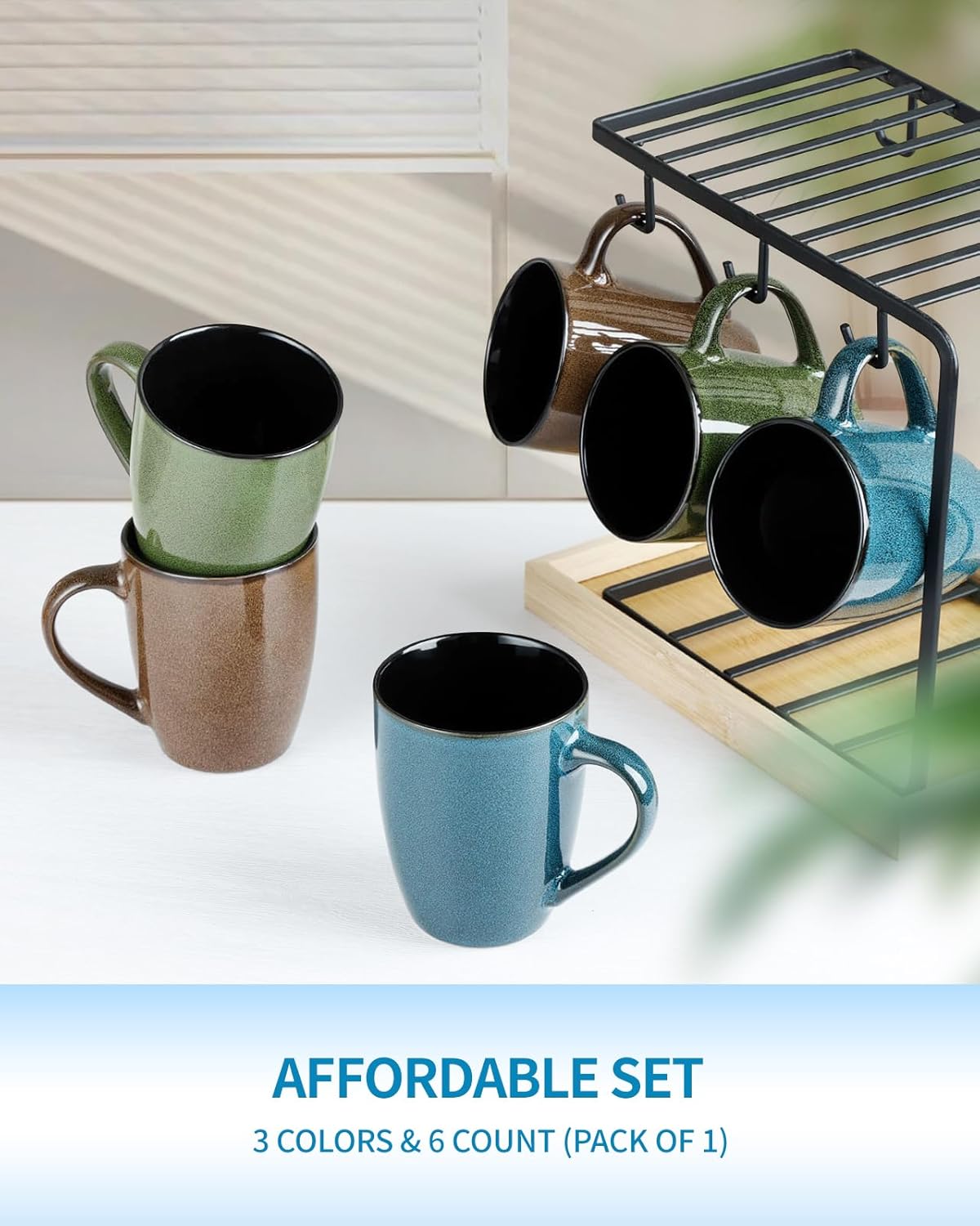 Ceramic Mugs 12oz,Large Ceramic Coffee Cups for Men, Women, Dad, Mom, Modern Coffee Mugs With Handle For Tea,Latte,Cappuccino,Cocoa. (blue 4pack)
