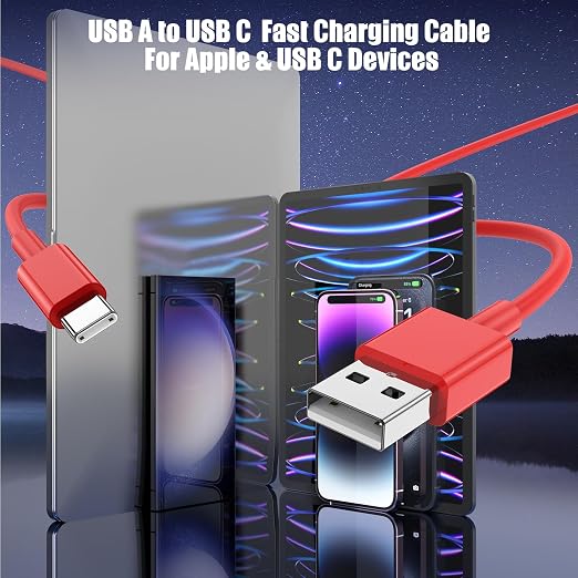3-Pack Red USB A to USB C Cable，USB to USB C Car Carplay Cable - Image 3