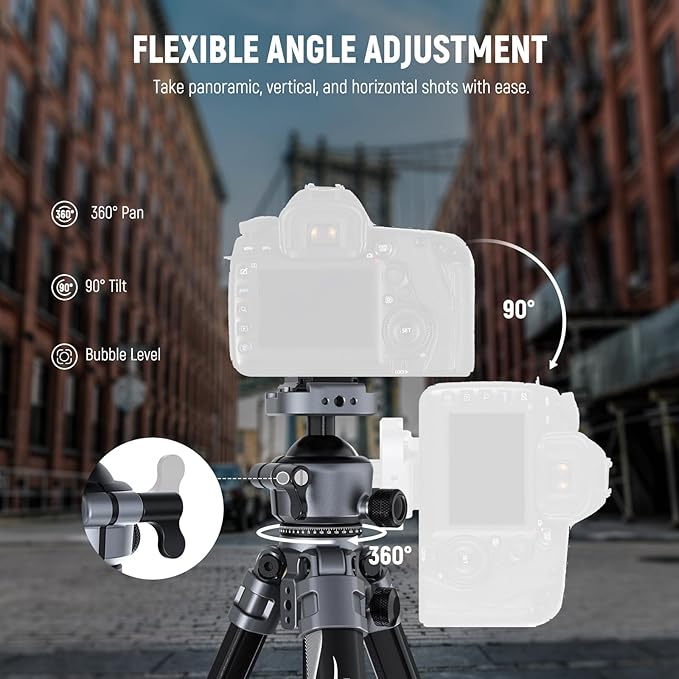NEEWER LITETRIP LT07 61" Aluminum Travel Camera Tripod, Portable Stand - Image 7