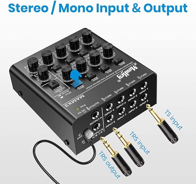 Moukey Audio Mixer, DC 5V, 8 Stereo Ultra, Low Noise 8 Channel Line Mixer - Image 2