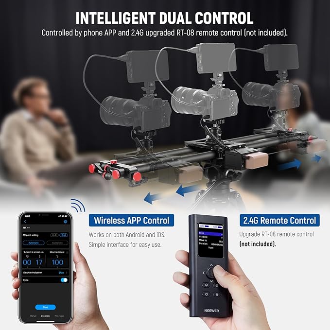 NEEWER 31.5"/80cm Motorized Camera Slider, App Wireless Control DSLR Carbon - Image 3