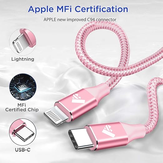 USB C to Lightning Cable 1FT 2Pack, Power Delivery iPhone Cables Type C iPhone - Image 2