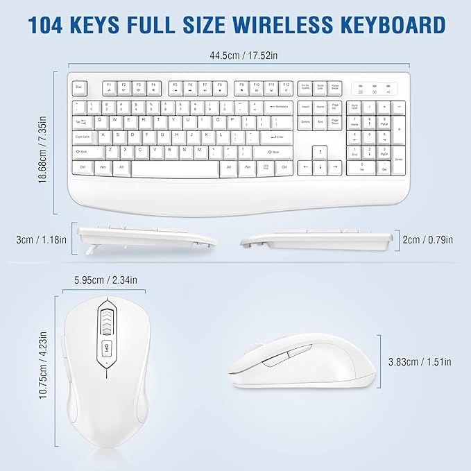 Wireless Keyboard and Mouse Combo, EDJO Full-Sized Ergonomic Computer Keyboard - Image 2