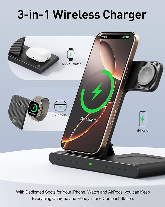 2025 Wireless Charger for Apple and Android Charging Station, 3 in 1 Fast Max - Image 3