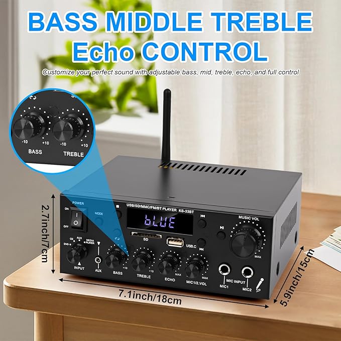 Romicta Stereo Audio Amplifier, 2 Channel 500W Bluetooth 5.0 Home Audio Stereo - Image 6