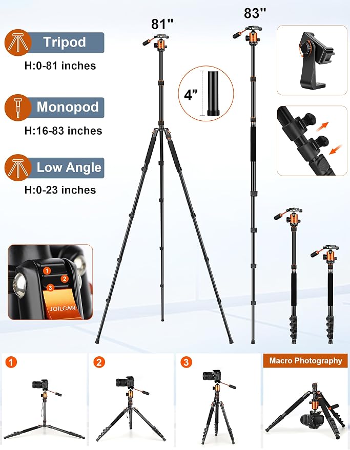 Camera Tripod, Converts to Monopod, Holds 35lbs - Image 7